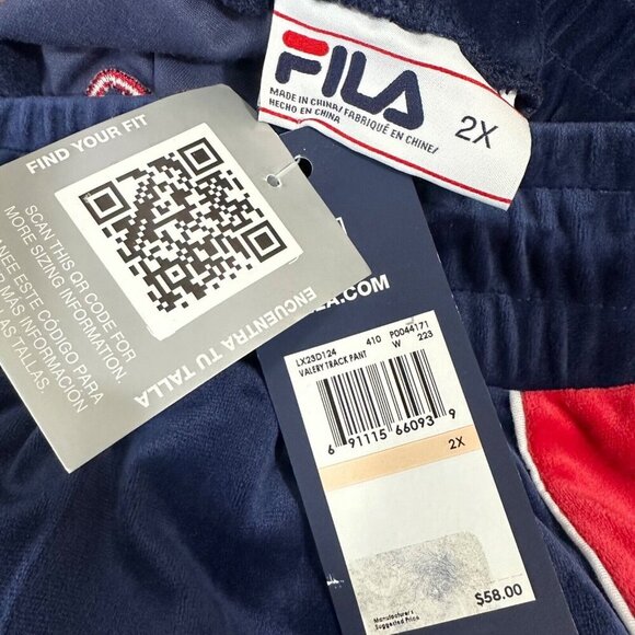 FILA Womens Plus Size 2X Navy Blue Red Valery Drawstring Luxe Velour Pants NWT - Picture 8 of 9